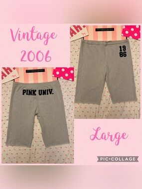VS PINK VINTAGE Y2K CAPRI SWEATPANTS GRAY PATCH 1986 UNIVERSITY LOGOS RARE HTF L